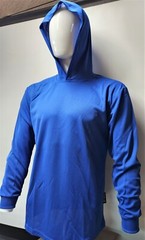BLUE Long Sleeve Shirt With Hoodie, Polyester birdeye mesh fabric