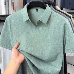 Short Sleeve V Neck Lapel T-Shirt for Men Breathable Business Casual Top