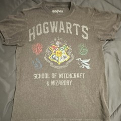 Harry Potter Men’s Gray Hogwarts Graphic Logo T-Shirt Crew Neck Short Sleeve S