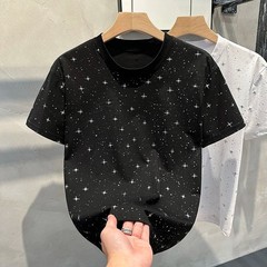 Sparkly Star Sequin Men’s Short Sleeve T-Shirt Casual Cotton Blend Crew Neck Tee