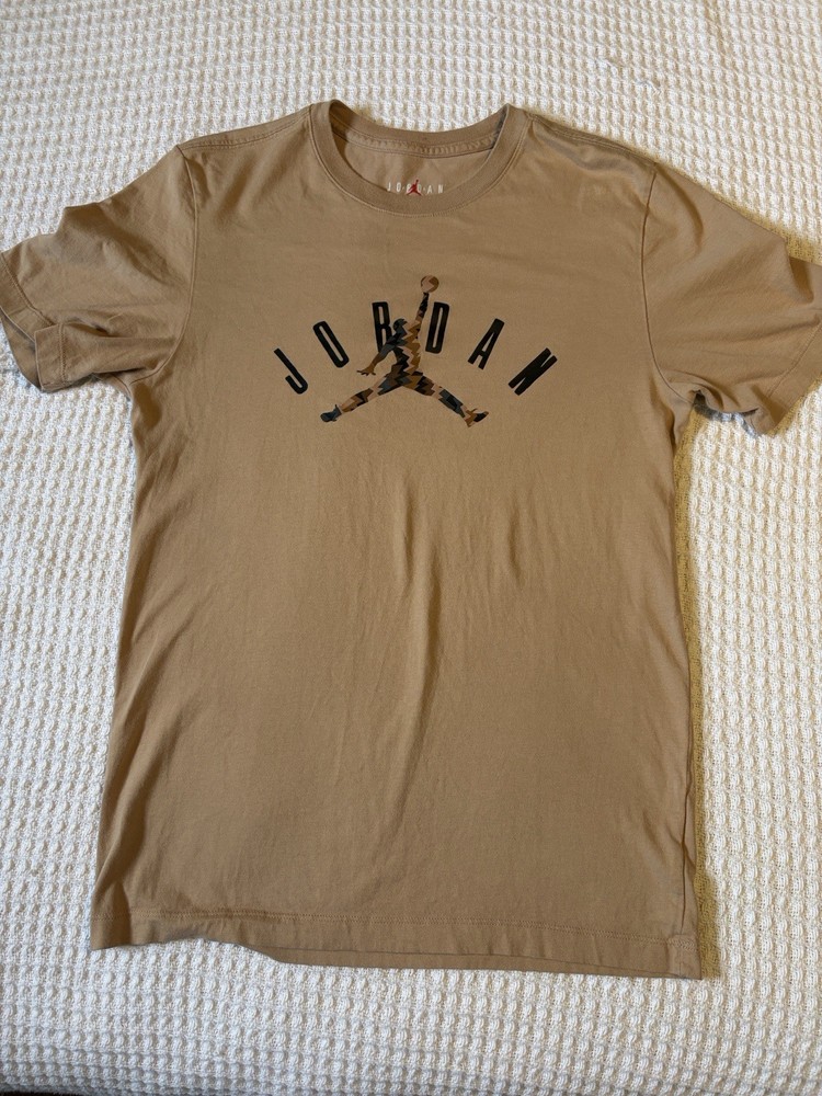 Jordan Jumpman Logo Graphic Print Crew Neck Short Sleeve T-Shirt Beige M