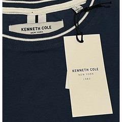 Kenneth Cole New York Mens Legion Blue Graphic Logo T-Shirt Tipped Trim L NEW
