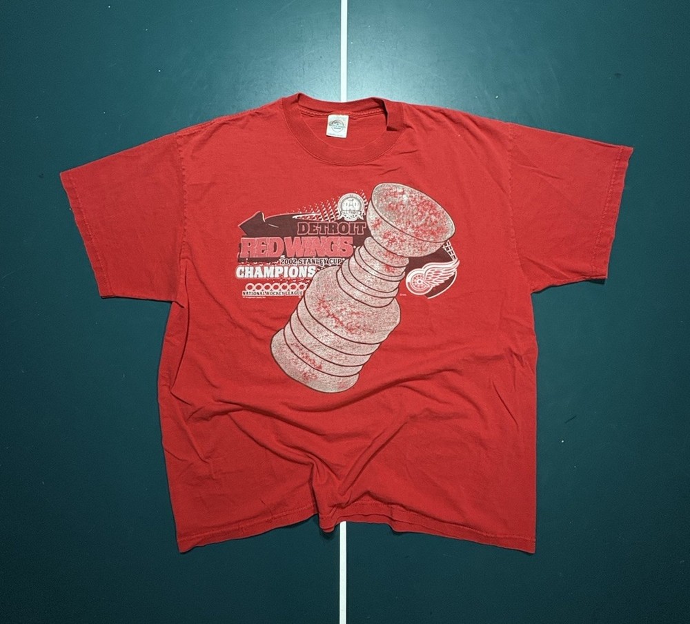 Vintage Detroit Red Wings Stanley Cup Champions 2002 T Shirt Men’s XL Red