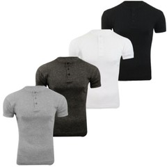 Mens Henley T-shirt Short Sleeve Ex Brand Plain Grandad Neck Tops Casual Summer