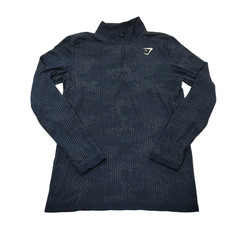 Gymshark 1/4 Zip Shirt Men Small Pullover Long Sleeve Training Gym Blue Camo