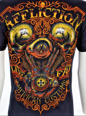 $58 AFFLICTION American Customs THUNDER Skulls Short Sleeve Slim Fit T-shirt NWT