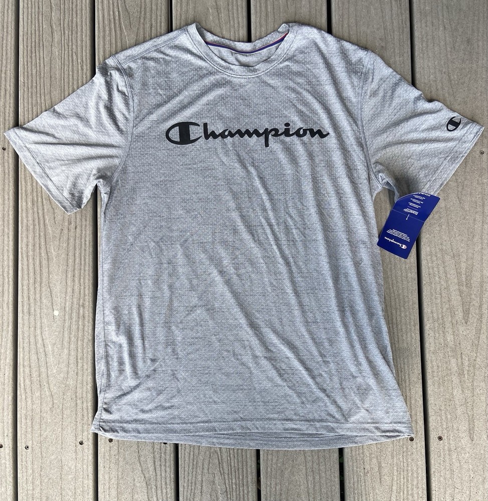 Champion Double Dry T-Shirt Mens Large Gray Athletic Logo Moisture Wicking NWT