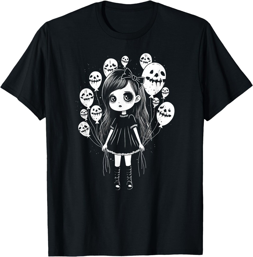 Creepy Cute Punk Goth Grunge Girl With Skull Party Balloons T-Shirt
