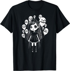 Creepy Cute Punk Goth Grunge Girl With Skull Party Balloons T-Shirt