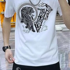 New Fashion Trend Tiger Hot Diamonds Rhinestones Summer Luxury Men T-Shirt