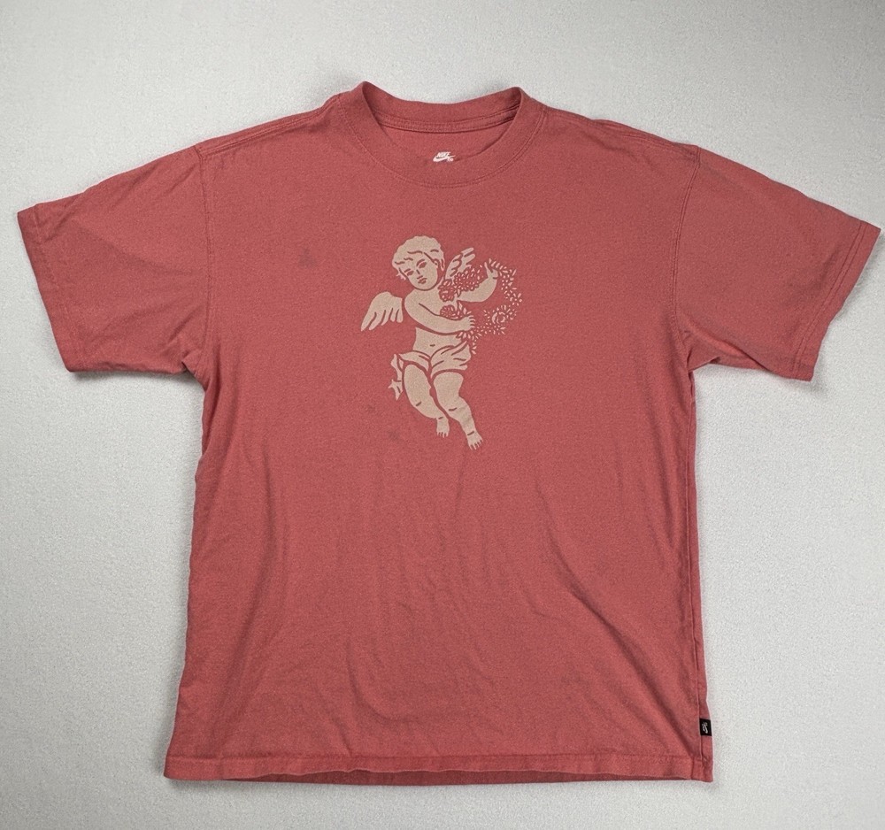 Nike SB Loose Fit Cherub Angel Graphic T-Shirt Red Pink Size Small DJ1218-603
