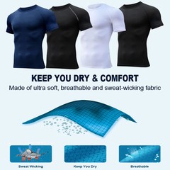 Men Compression T Shirt Short Sleeve Gym Workout Fitness Running Training Base