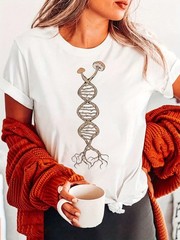 2026 TShirt With DNA Mushroom Fungus Letter Print Short Sleeve Casual Top