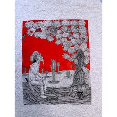 Yazbek Mens Large Heather Grey Graphic Tee Surreal Desert Cactus Art T-Shirt L