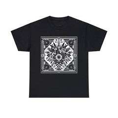 Unisex Adult T Shirt Designer Floral Symmetry Art Deco Black White Illustration
