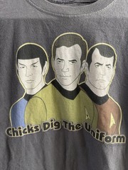 Star Trek “Chicks Dig The Uniform” Men’s M grey cotton t-shirt 18X24