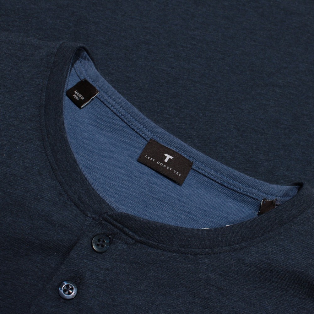 Left Coast Tee NWOT Reversible Long Sleeve Henley T-Shirt Size XL in Blue Cotton