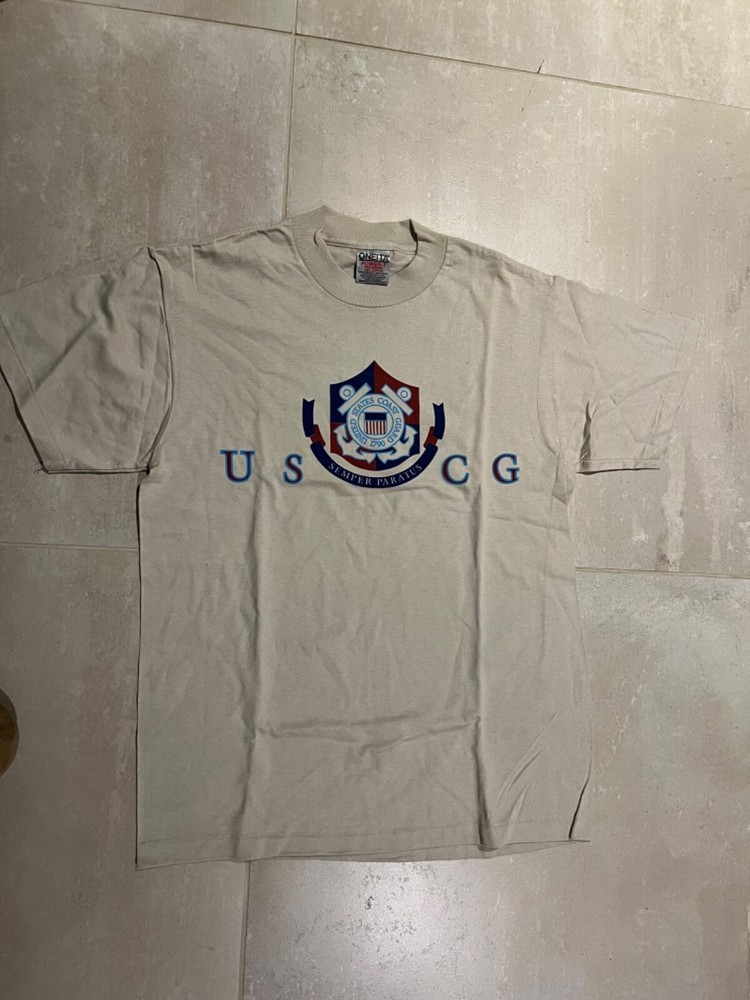 uscg t shirt , 100% cotton, beige khaki, large , new,100% cotton