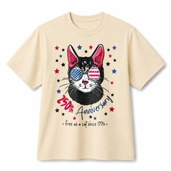 250th Anniversary Patriotic Cat USA Flag Sunglasses Retro Cotton T-Shirt Unisex