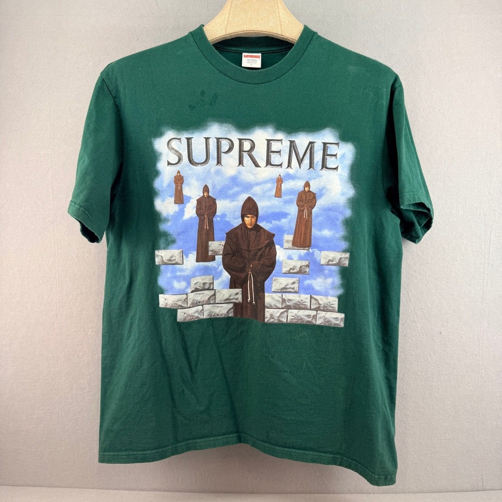 Supreme Monks Graphic T-Shirt Mens Large Green Short Sleeve Cotton Streetwear