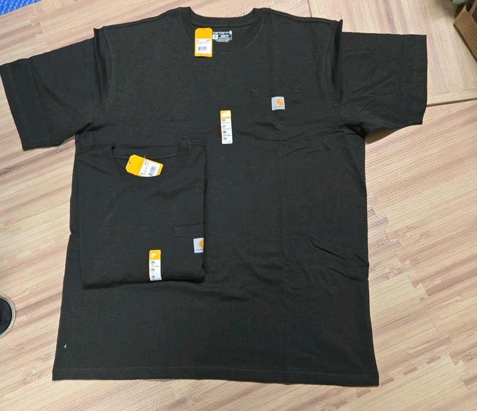 Lot of 3pcs Carhartt Mens Basic T-Shirt Green Pockets Loose Fit Big&Tall 2XL NEW
