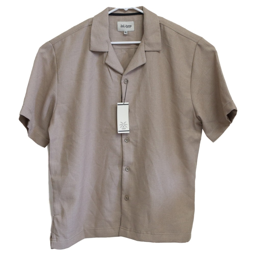 Zuma Beach Club Textured Fabric Men’s Shirt Size XL Tan Beige Linen Look NEW NWT