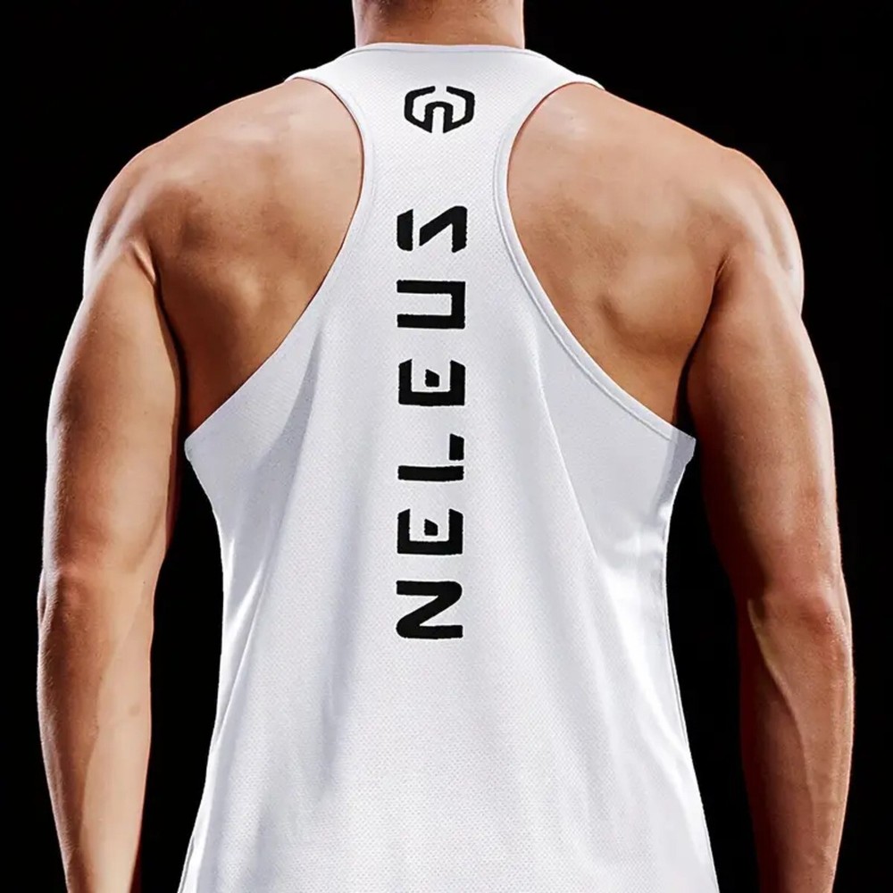 NELEUS ‘Dry Fit Logo Muscle’ Mesh Tank Top Men’s L Gym Workout Exercise WHT NEW!
