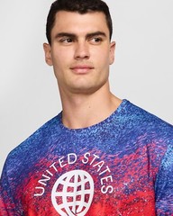 Men Nike USA Miler DRI-FIT Short Sleeve Running Shirt Red White Blue FJ3411 635