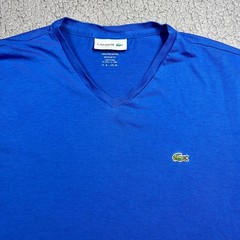 Lacoste Mens Pima Cotton V-Neck T-Shirt Blue Regular Fit Logo FA10614 Size 4 M