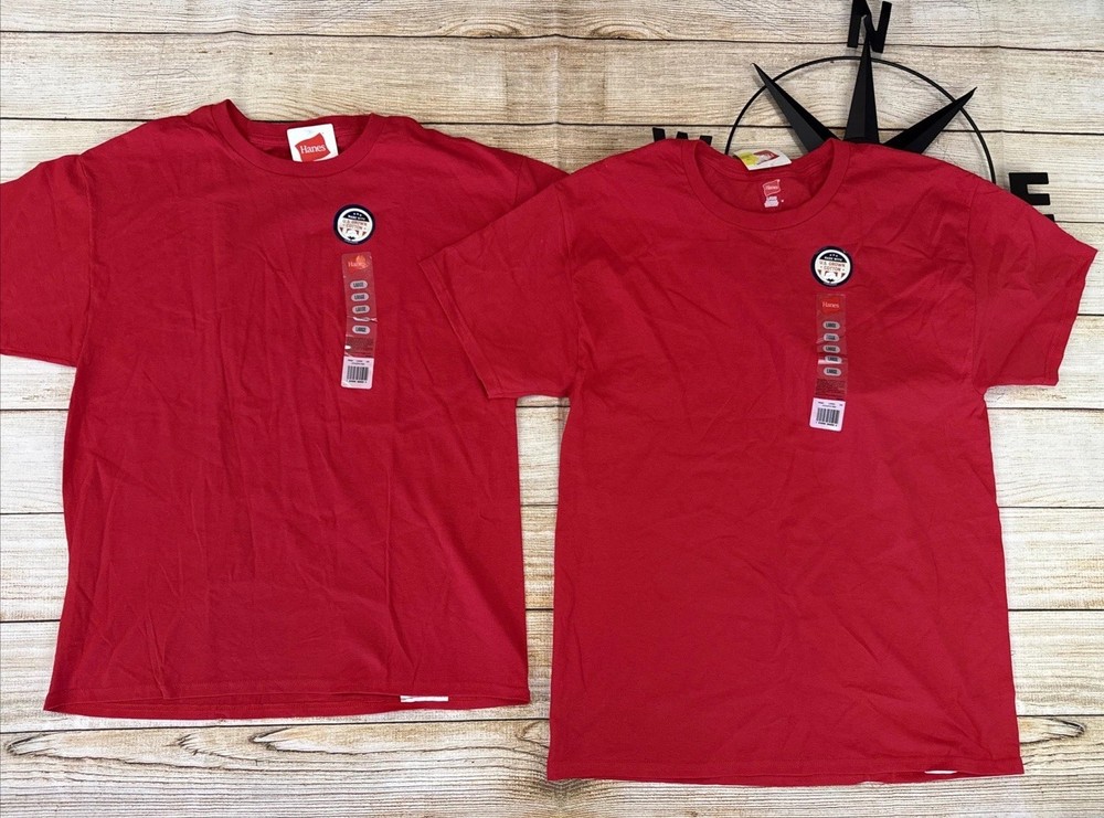 Hanes Essentials Men’s Short Sleeve T-Shirt Size Large 2pk Athletic Red