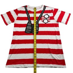 Where’s Waldo Men’s Red & White Stripe S/S T-Shirt • Medium