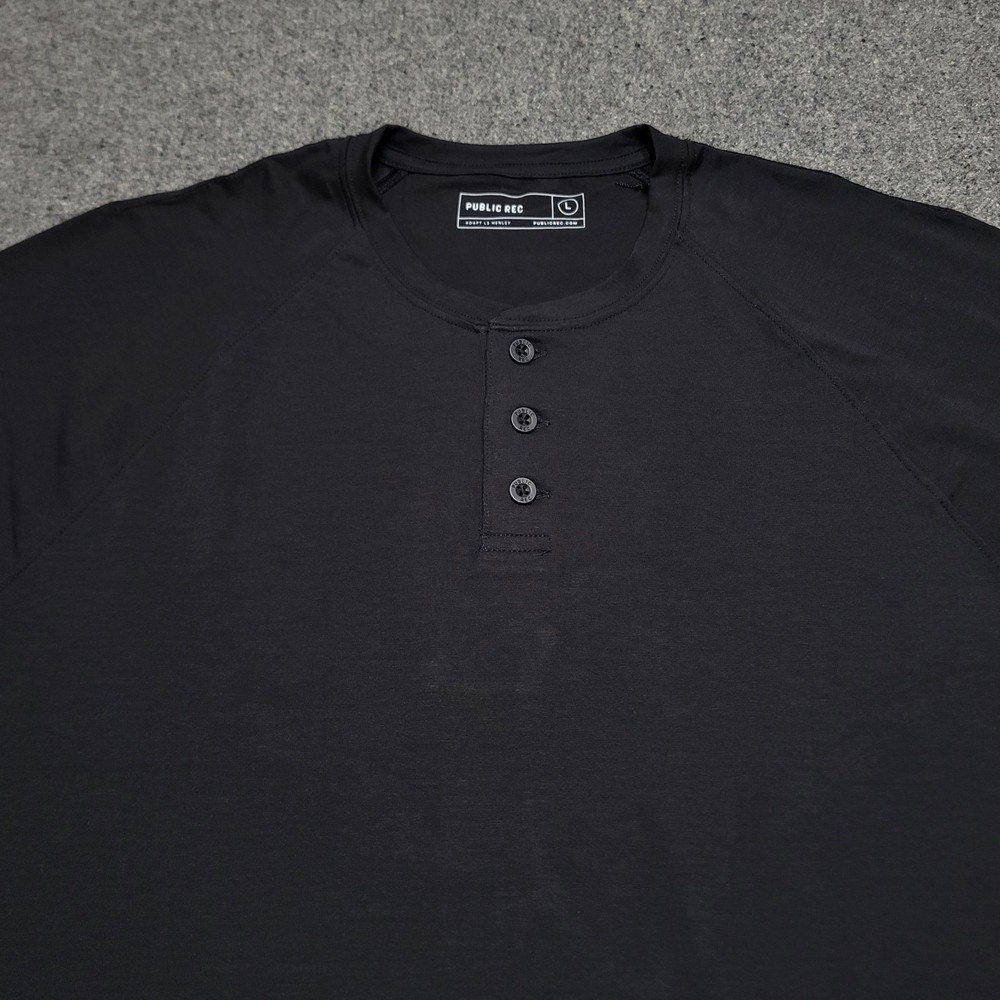 Public Rec Shirt Large Black Adapt Henley Casual Comfort Stretch Performance