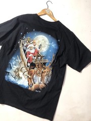 Black Vintage-Style WILD Santa Sleigh ‘MERRY CHRISTMAS’ T-Shirt XXL
