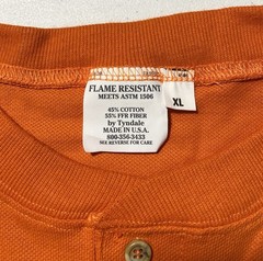 Tyndale FR Mens XL Henley Shirt Orange Flame Resistant Vintage Made in USA