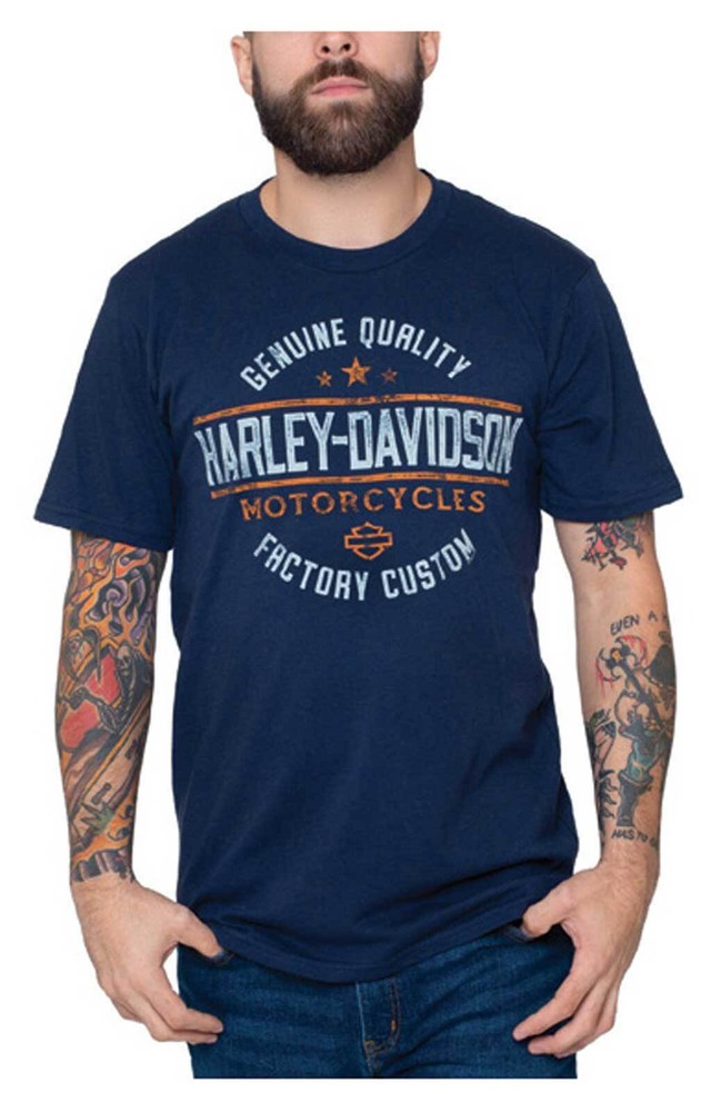Harley-Davidson Men’s Expand Crew-Neck Short Sleeve Cotton T-Shirt – Navy