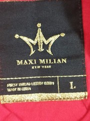 Maxi Milian Men T Shirt L Red Patchwork Front Pocket Short Sleeve Crew Neck