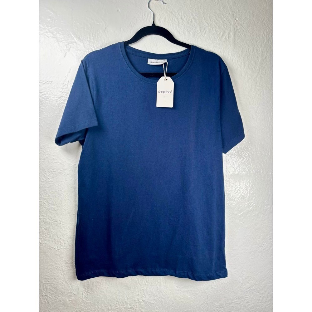 New Simpelhed Organic Soft T-Shirt Mens Large Blue GOTS Certified Cotton Shirt