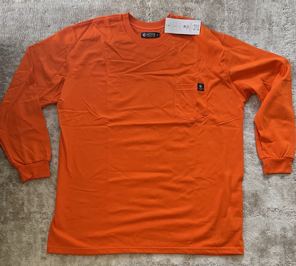 Tyndale Flame Resistant T-Shirt Mens 2XRG Orange Long Sleeve Pocket Workwear NWT