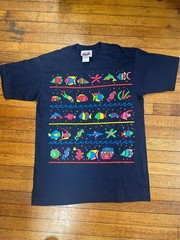 Vintage 90s Eyes on California Tropical Sea Life Neon Puff Print T-Shirt