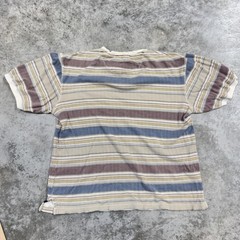 Arizona Jean Co Shirt Mens Small Tan Blue Striped Henley Pocket knit preppy