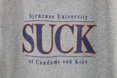 Vintage 90s Mens Large SUCK Syracuse University of Condoms & Kegs T-Shirt USA
