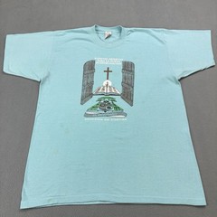 Vintage 80s Jesus Church T Shirt Size XL (Fits Smaller) Blue