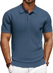 Men’s Short Sleeve Polo Shirt Casual Golf Wear Lightweight Waffle Knit Fabric