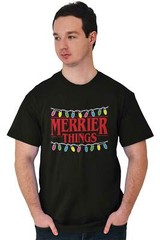 Merrier Things Stranger Christmas Holiday Adult Short Sleeve Crewneck Tee