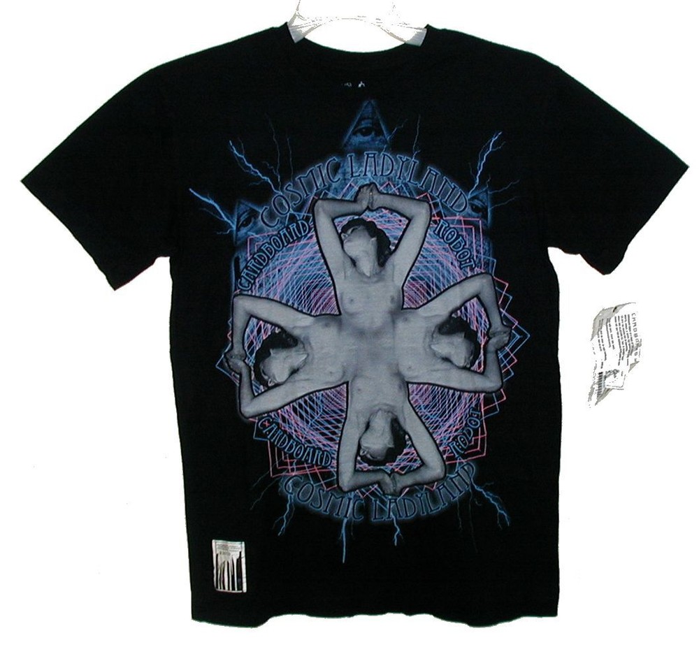 NEW Sz S Men’s T-Shirt CARDBOARD ROBOT (CBR) “Cosmic Ladyland” Black Acrylic