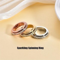 2pcs Anxiety Rings For Women，Cubic Zirconia Statement Stainless Steel Fidget …