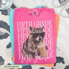 Personalized Fifth Grade Teacher Shirt Raccoon Iced Coffee Funny Teacher Gift