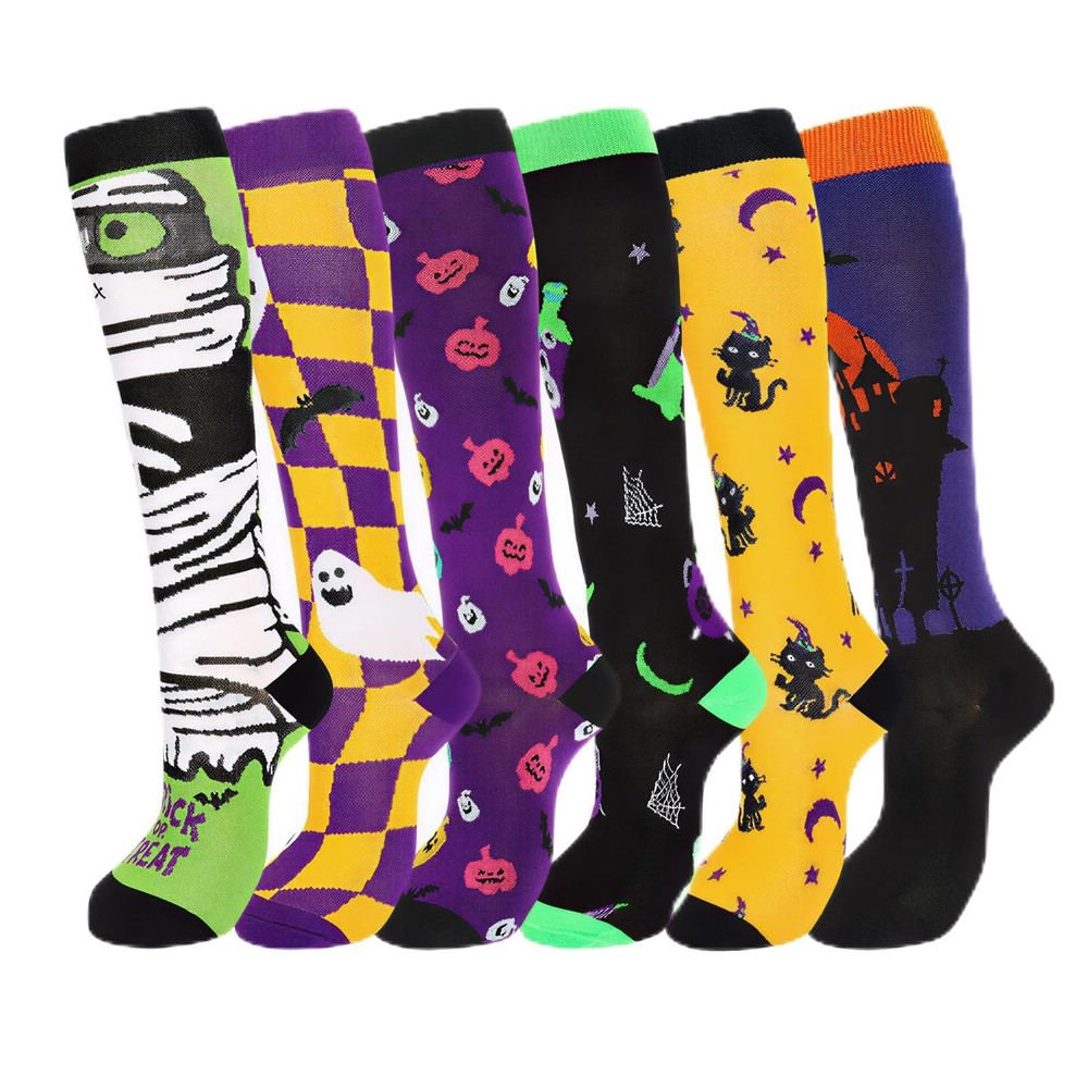6 Pairs Compression Socks For Women Men Running Nursing Travel Holiday Wear