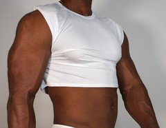 ADULT WHITE SHORT SLEEVE PADDED SHOULDER CROPPED T-SHIRT SIZE SMALL