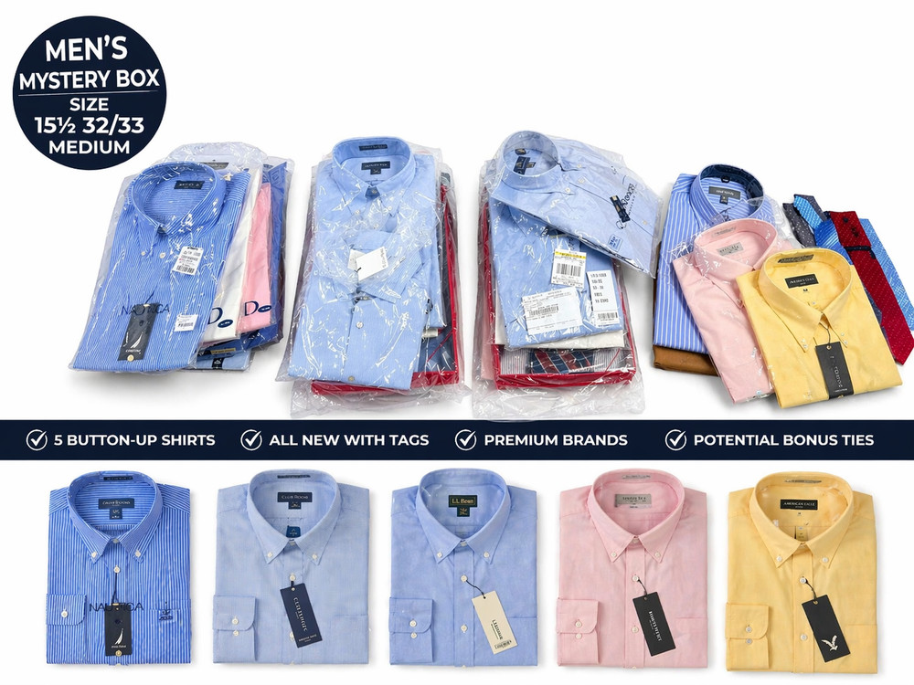 Men’s Medium Dress Shirt Mystery Box 15.5 32/33 NWT 5pc Lands End LL Bean